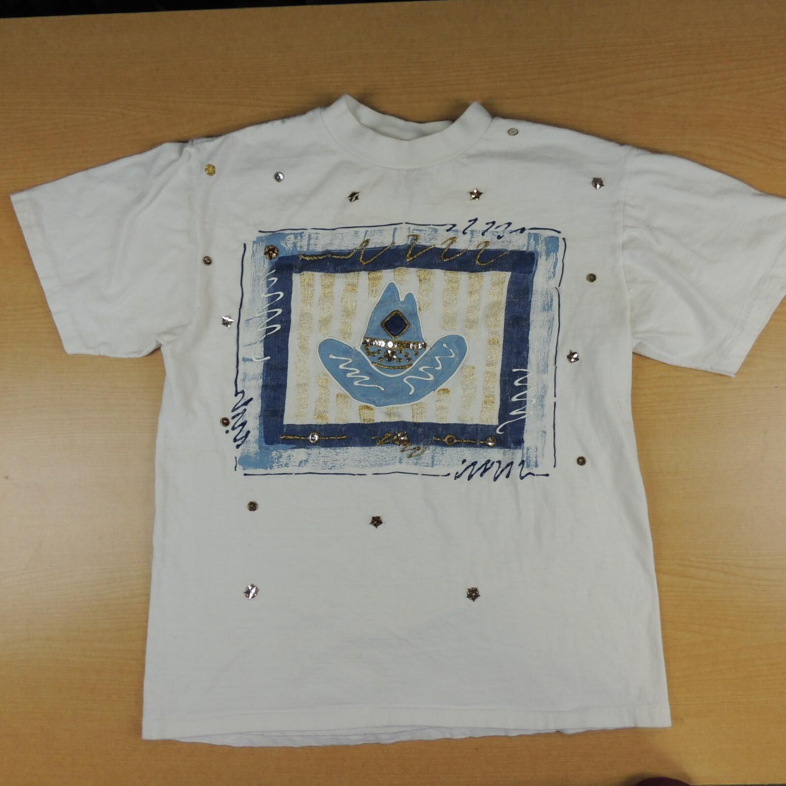 Vintage Cowboy Early 90s Oneita USA white T-Shirt Size Medium S