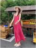שמלת קיץ בהירה מידה גדולה לנשים אדום ורד גופיית פרינג' שמלת חוף