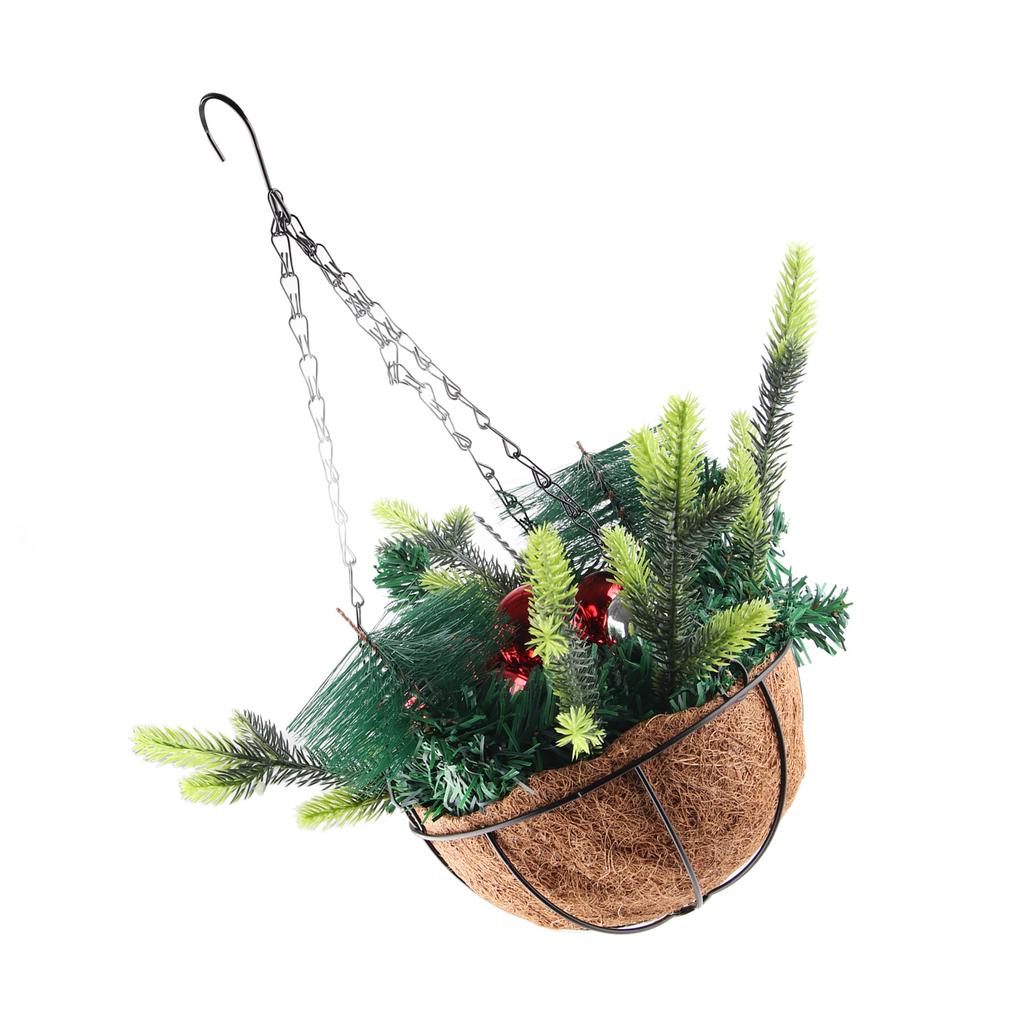 Artificial Christmas Hanging Basket Decorated with Pine Cones Ball Lights Christmas Holiday Decoration