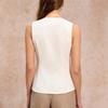 Women Crew Neck Sleeveless Waistcoat Vest Solid White Multi Button Slim Fit Office Blazer Top