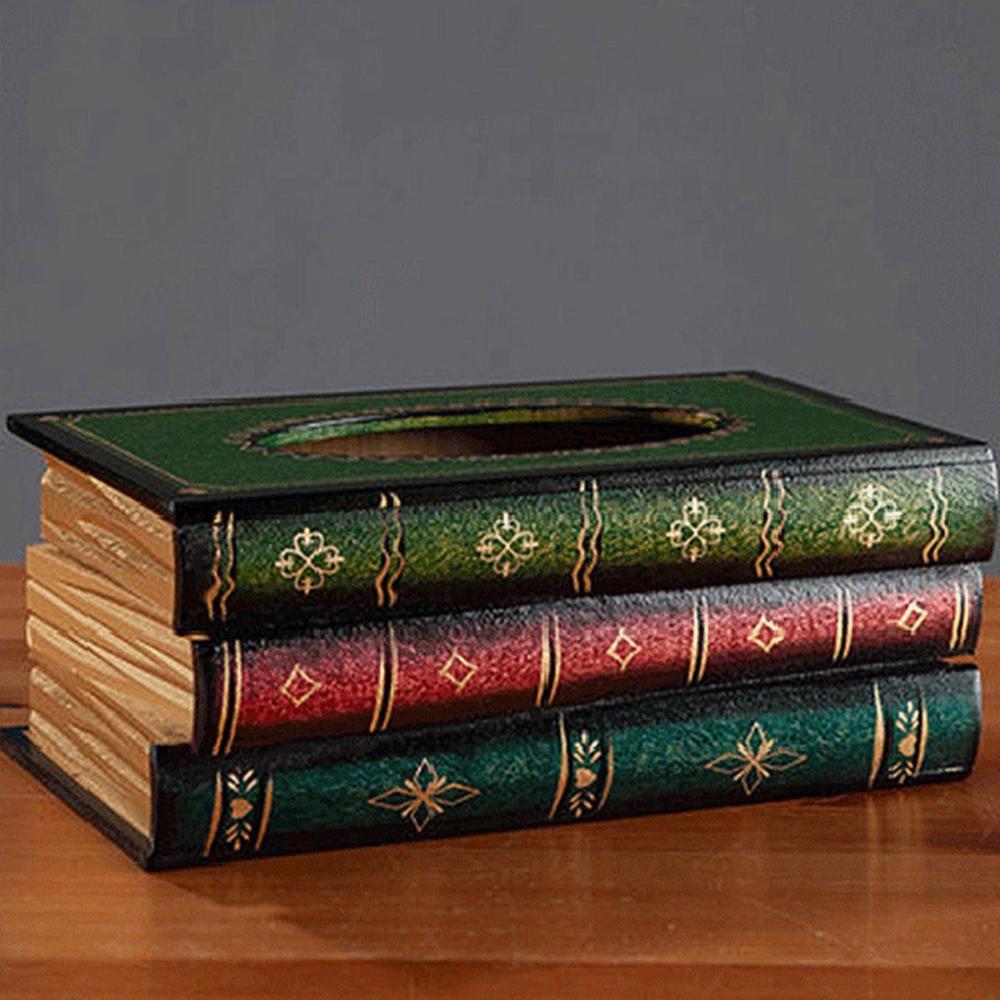 Decorative Office Vintage Book Shaped Antique Novelty Tissue Holder Napkin Box Paper Towel Dispenser Wipes Storage Case