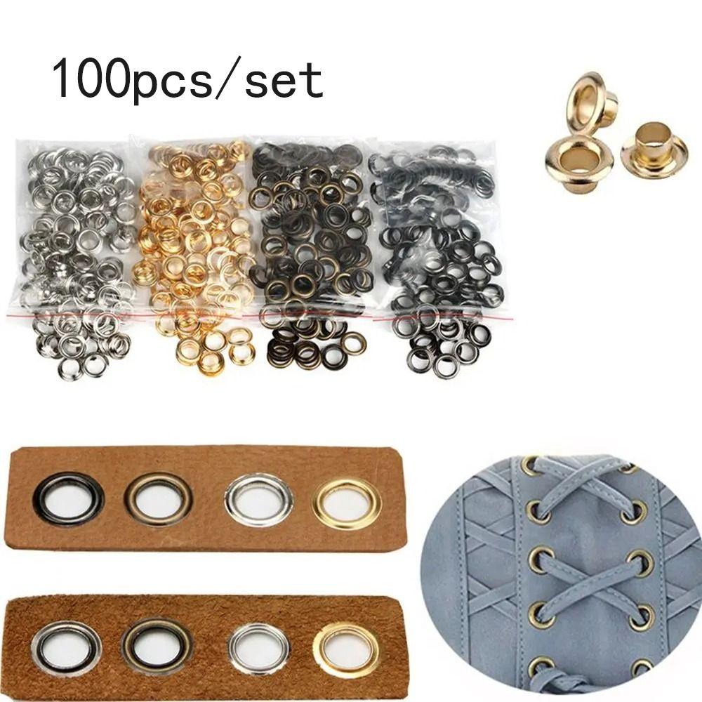 100Sets/pack Silvery Eyelet Grommet Round Rings Tarp Accessories DIY Copper Eyelet Grommet