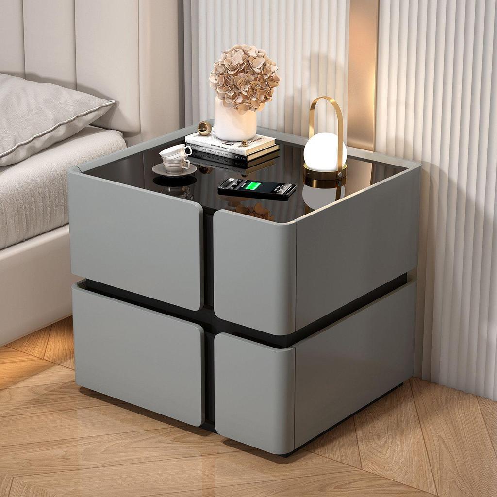 Comodino Smart di Lusso: Design Italiano Moderno Minimalista, Armadietto Multifunzionale per Camera da Letto