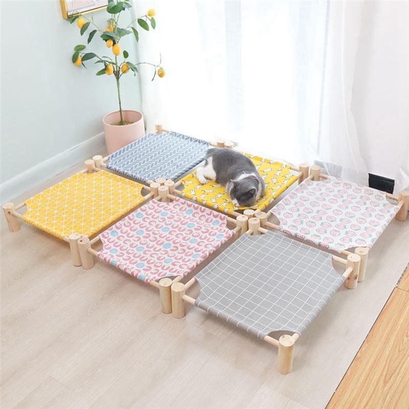 M-Modern-Cat And Dog Hammock Bed Wooden Cat Hammock Elevated Cooling Bed Detachable Portable Indoor Outdoor Pet Bed Suitable