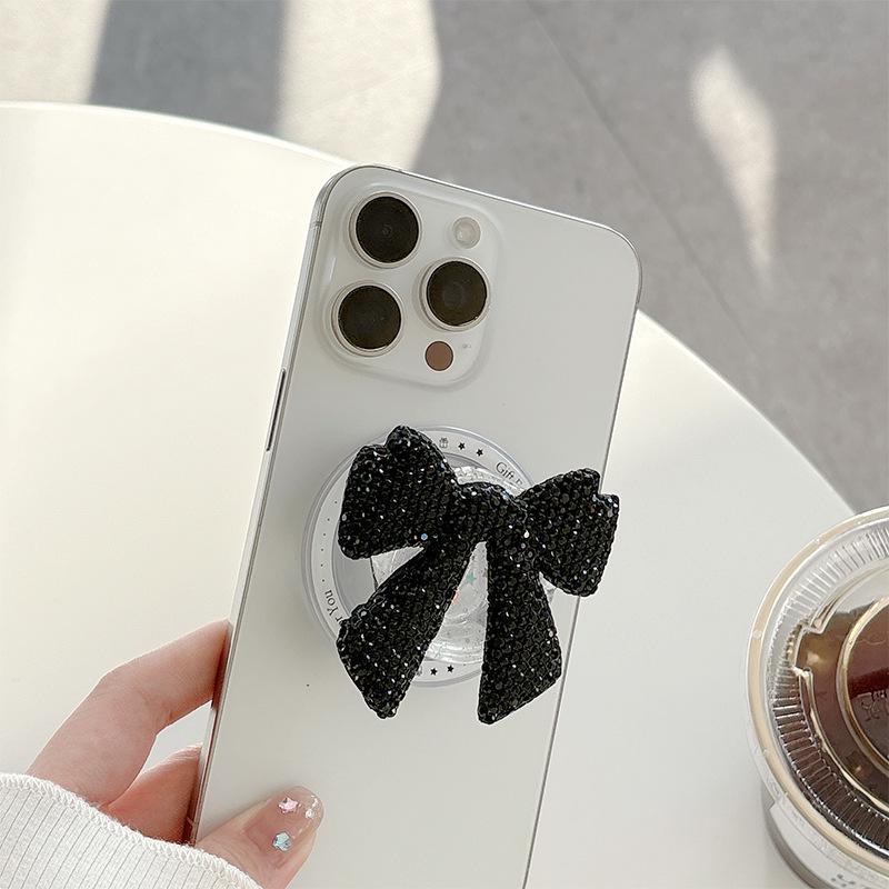 Korean Rhinestone Bow Phone Holder: Magnetic Airbag Ring for Luxury Viewing