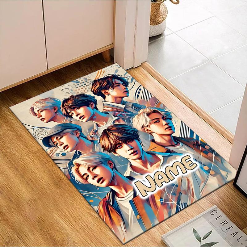 Custom Name K-pop Fashion Rug for Living Room, Game Rooms, Office, Bedroom, Floor Mat Playful Design, fan gifts Christmas decor