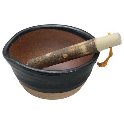 Suzuki Kitchen Studio Panda Shokudo Combless Mortar and Pestle, Black, 9100-0100