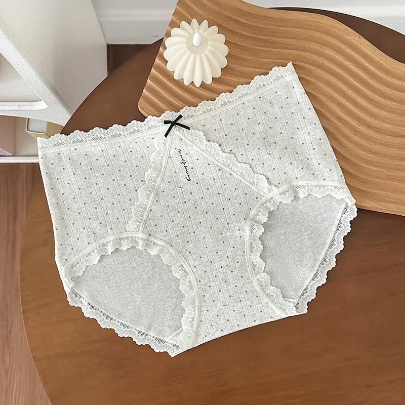 Ladies Summer Gentle Lace Stitching Jacquard Cotton Color Yarn 10A Bacteriostatic Crotch Mid Waist Triangle Briefs