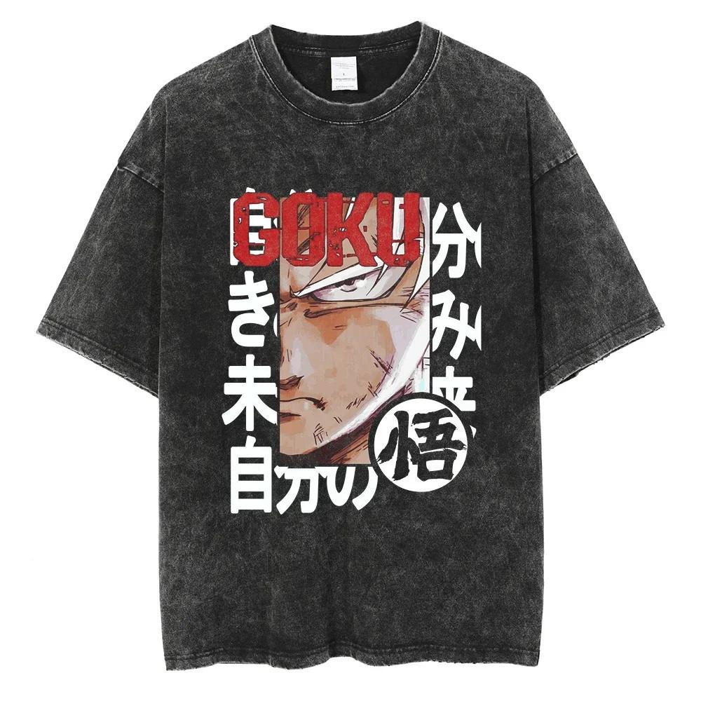 Anime Dragon Ball Goku Vintage Washed T Shirt Mens Women Cotton Tee Harajuku Streetwear Oversized Casual Summer ONeck Loose