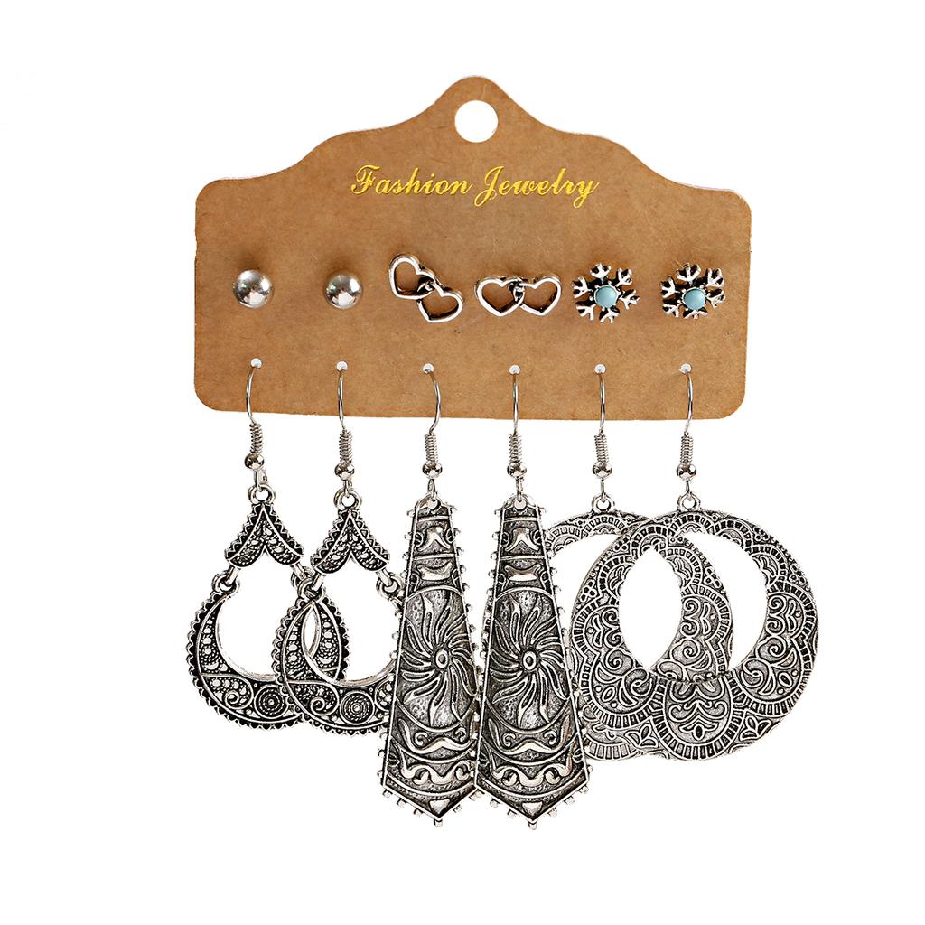 Antique Sliver-Plated Hollow Alloy Geometric Dangle Indian Earrings For Women Gypsy Zircon Boho Ethnic Leaf Bell Tassel Earring