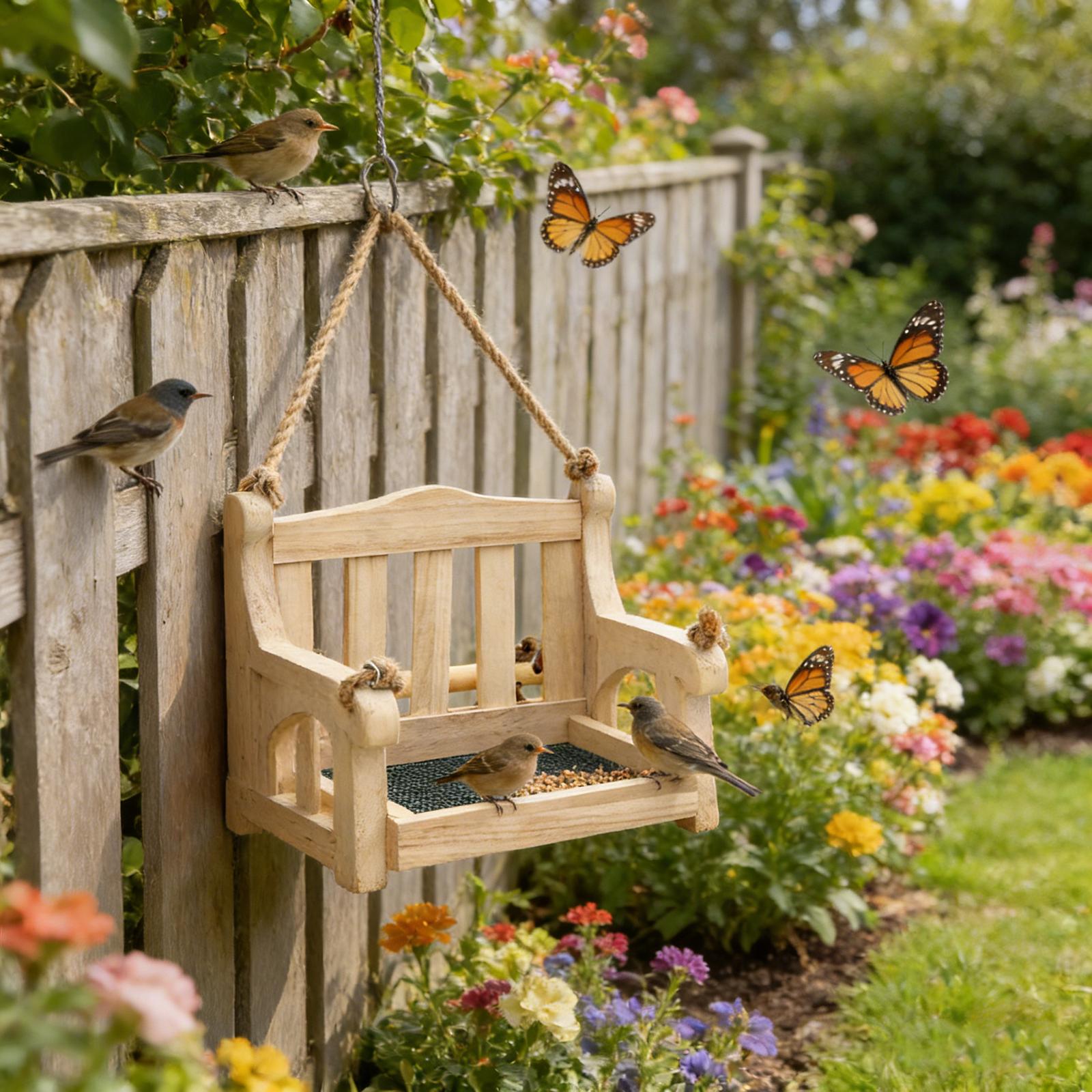 

Outdoor Swing Bird Feeder Bracket, Metal Mesh Bottom, Wooden Bench Shaped Bird Feeder, Can Be Hung Outdoors One Size жёлтый