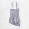 Women Swimsuit U-Neck Sleeveless Padded Swimming Dress Side Knot Irregular Hem Floral Print Monokini
