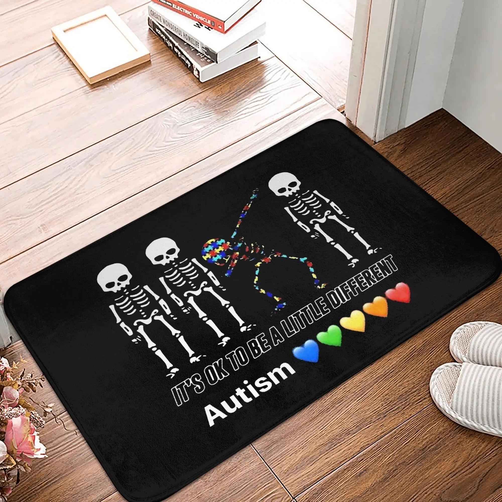 

Funny Autism Skeleton Meme Welcome Mat Anti Slip Doormat for Kitchen Bathroom Living Room Rug Home Floor Carpet Durable Material 40cm x 60cm
