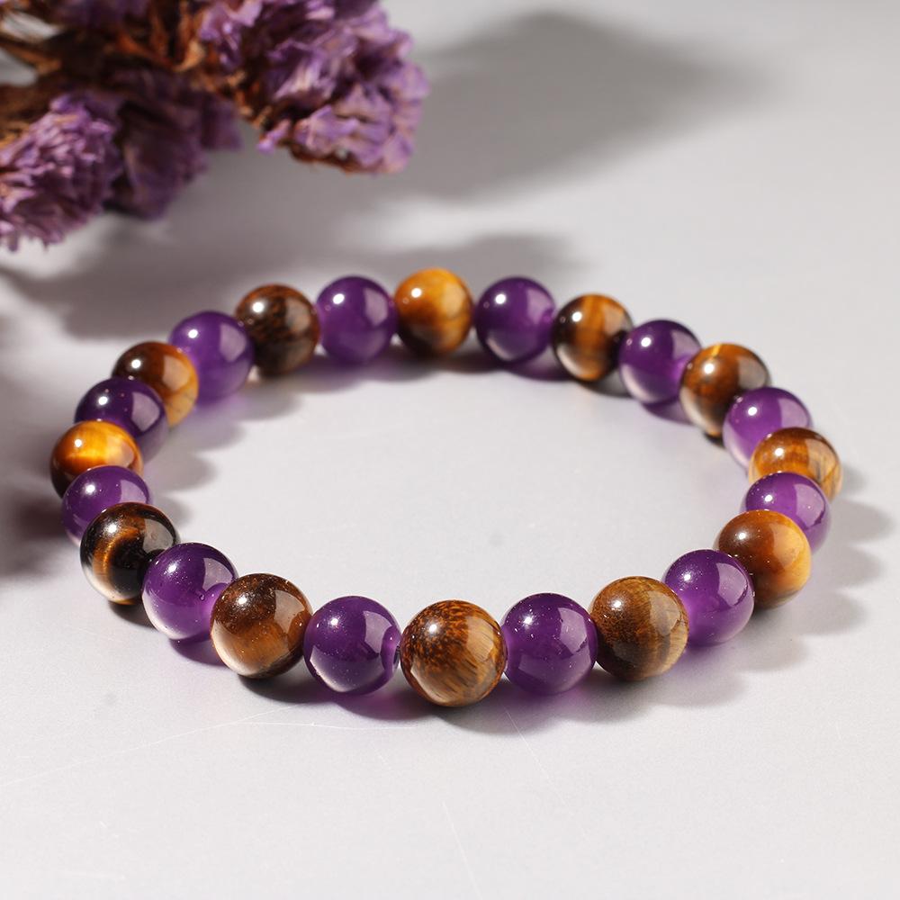 Festive Gifts Amethyst And Tiger Eye Beaded Bracelet Elegant Fashion Jewelry For Men And Women Daily Wear Simple Versatile Accessory