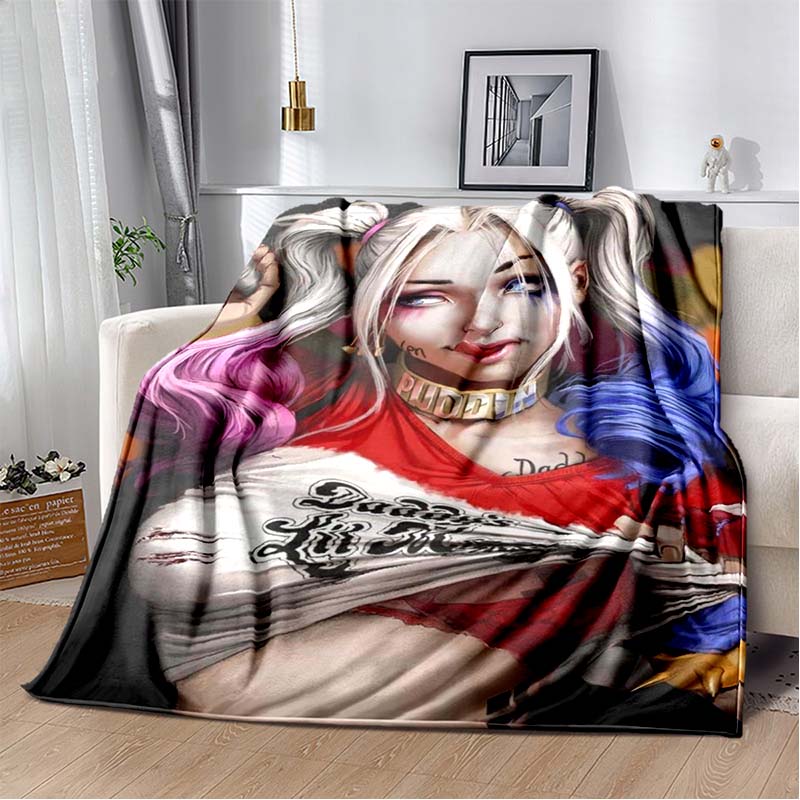 H-Harley-Quinns Movie Character Print Flannel Blanket Cozy Warm Throw Bedroom Sofa Birthday Present Indoor Home Lounge Decor