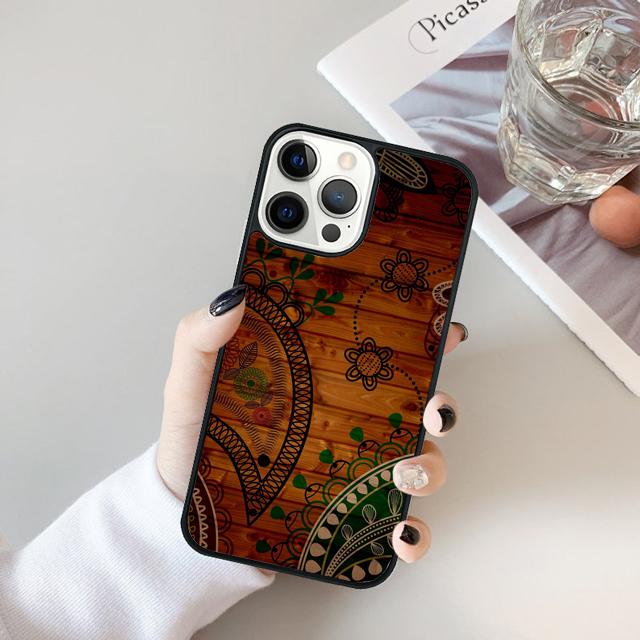 Mandala Floral Wood Phone Case For For iPhone 17 Air 16 15 11 12 13 14 Pro Ma Plus coque