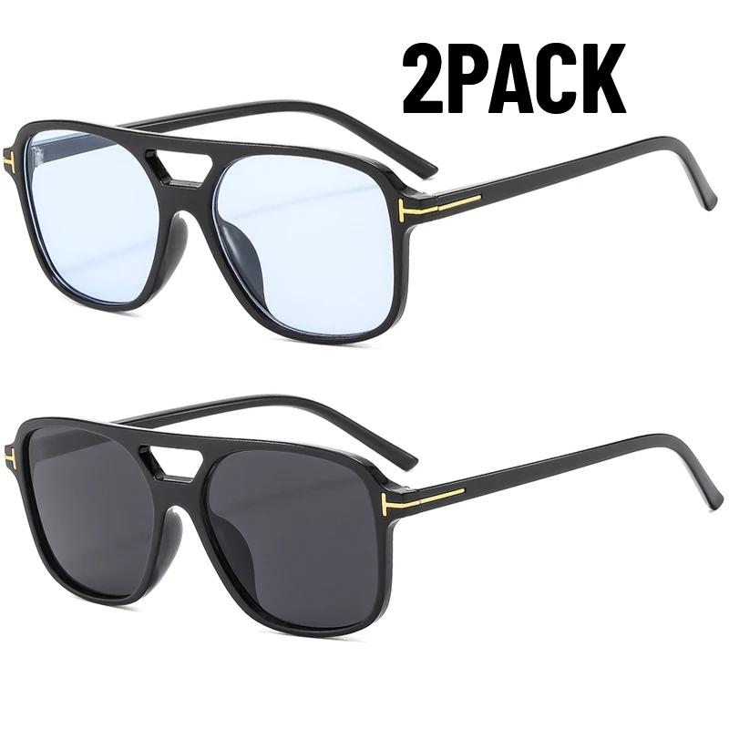 2PACK Latest Lunettes de Soleil Homme Monture Large Classique Lunettes Femme Classiques Style Classique Double Ponts Lunettes Femme Sports d'Extérieur Protection UV400