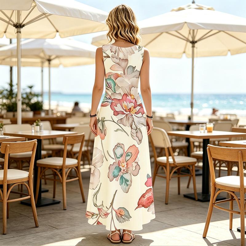 Women's Sleeveless Flowy Maxi Dresses with Full Flared Hem,Fashion & Elegant Style for Daily Street Outings & Casual Gatherings