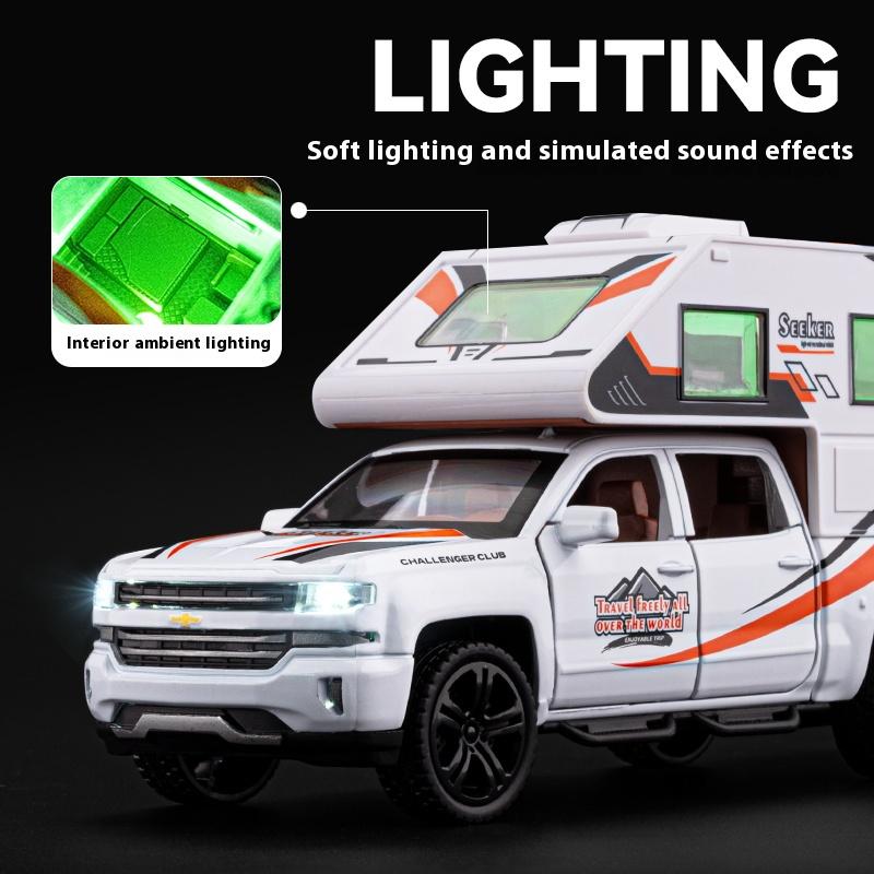 1/32 Chevrolet Off-road Camper Model Metal Die Cast Children's Toy Car Simulation Sound and Light Pull Back Boy Holiday Gift
