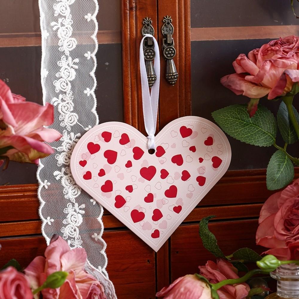 20Pcs Heart-shaped Greeting Cards Handwritten Blank Gift Card Can hang rope Foldable Alien Love Card Valentine s Day