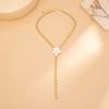 Light luxury niche oil dripping flower y-shaped necklace, simple round bead chain beaded collarbone chain
