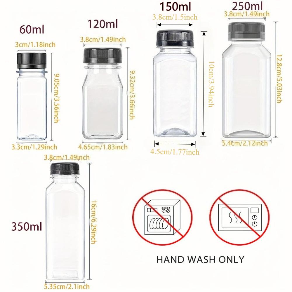 6pcs Reusable Transparent Plastic Juice Bottles with Lids, For Beverages, Smoothies, Milkshakes, Fridge Storage Containers
