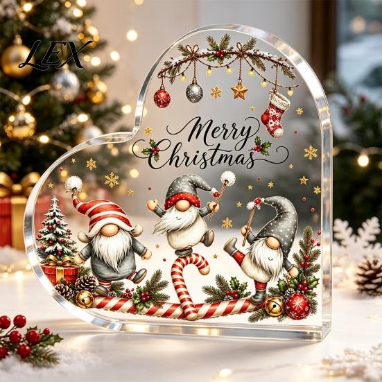 Gnome Holiday Table Decorations Heart Shaped Acrylic Christmas Tabletop Decor, 2D Flat Festive Home Accents Centerpiece with Love Design, Room