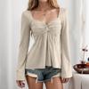 Maglietta Casual Elegante da Donna con Scollo a V e Maniche Lunghe - Top Colorato