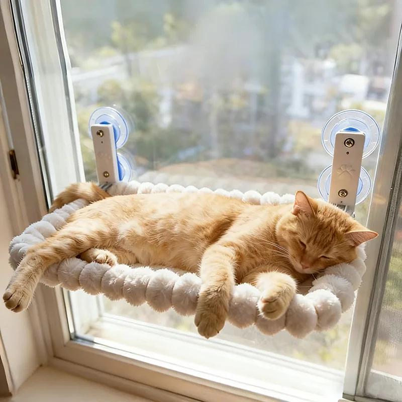 

Cat Window Hammock with Strong Suction Cups Cozy Window Perch for Indoor Cats Plush Pet Bed Oval 50x36cm