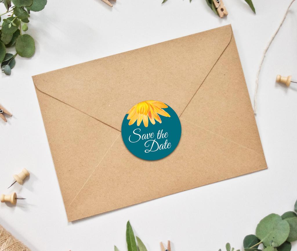 Darling Souvenir 45 Pcs Round Envelope Seal Black Aster Flower Save The Date Stickers DIY-1.6