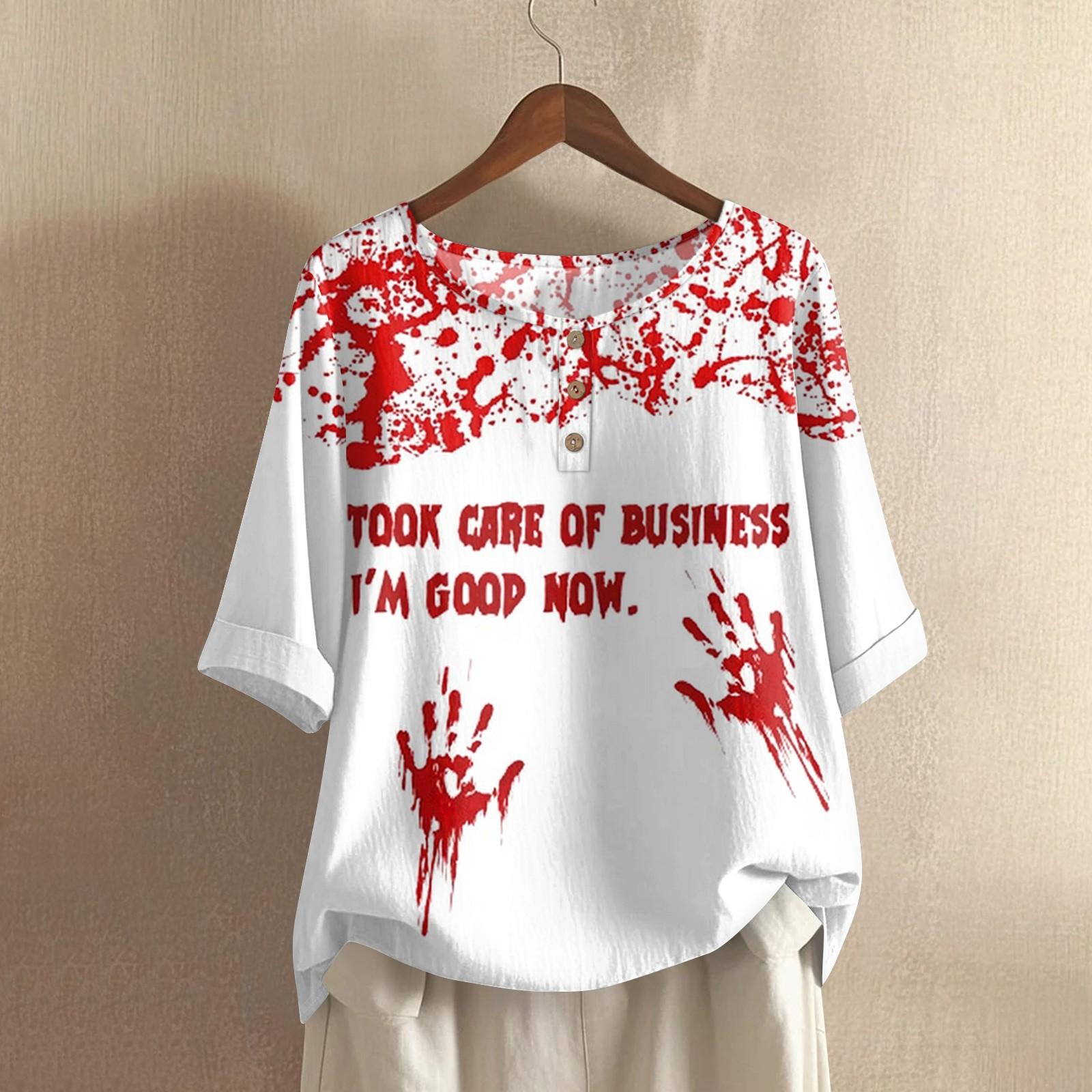 

Женская модная и повседневная рубашка с полурукавом, круглым вырезом и принтом, блузка, топ S киноварь