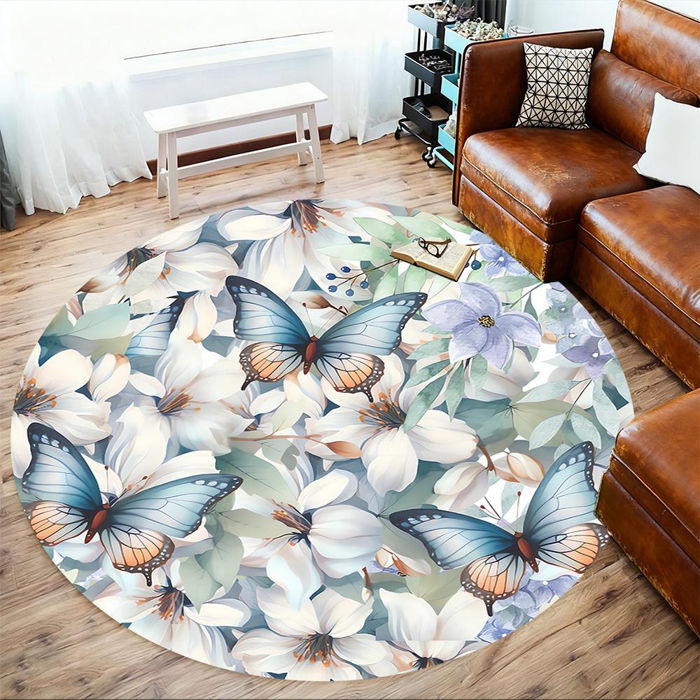 1pc Butterfly Flowers Round Chair mat Area Rug - Non-Slip, Floor Mat for Office, Bedroom, and Indoor Decor c1125172