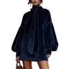 Rochie Mini Nouă din Catifea, Gât Înalt cu Cravată Papion Mâneci Bufante Manșete Elastice Rochie pentru Femei, Stil European American