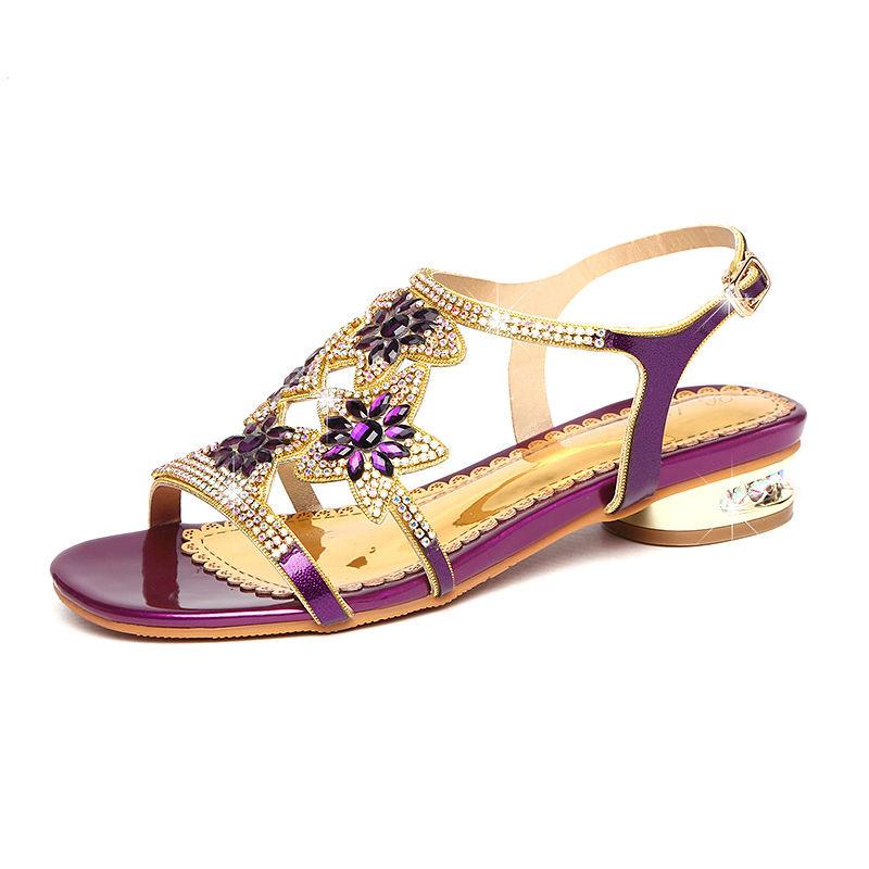 2025 Nye Komfortable Krystall Sandaler Dame Høyhæl Mote Sexy Diamantinnlagt Høykvalitets Strand Lærsko