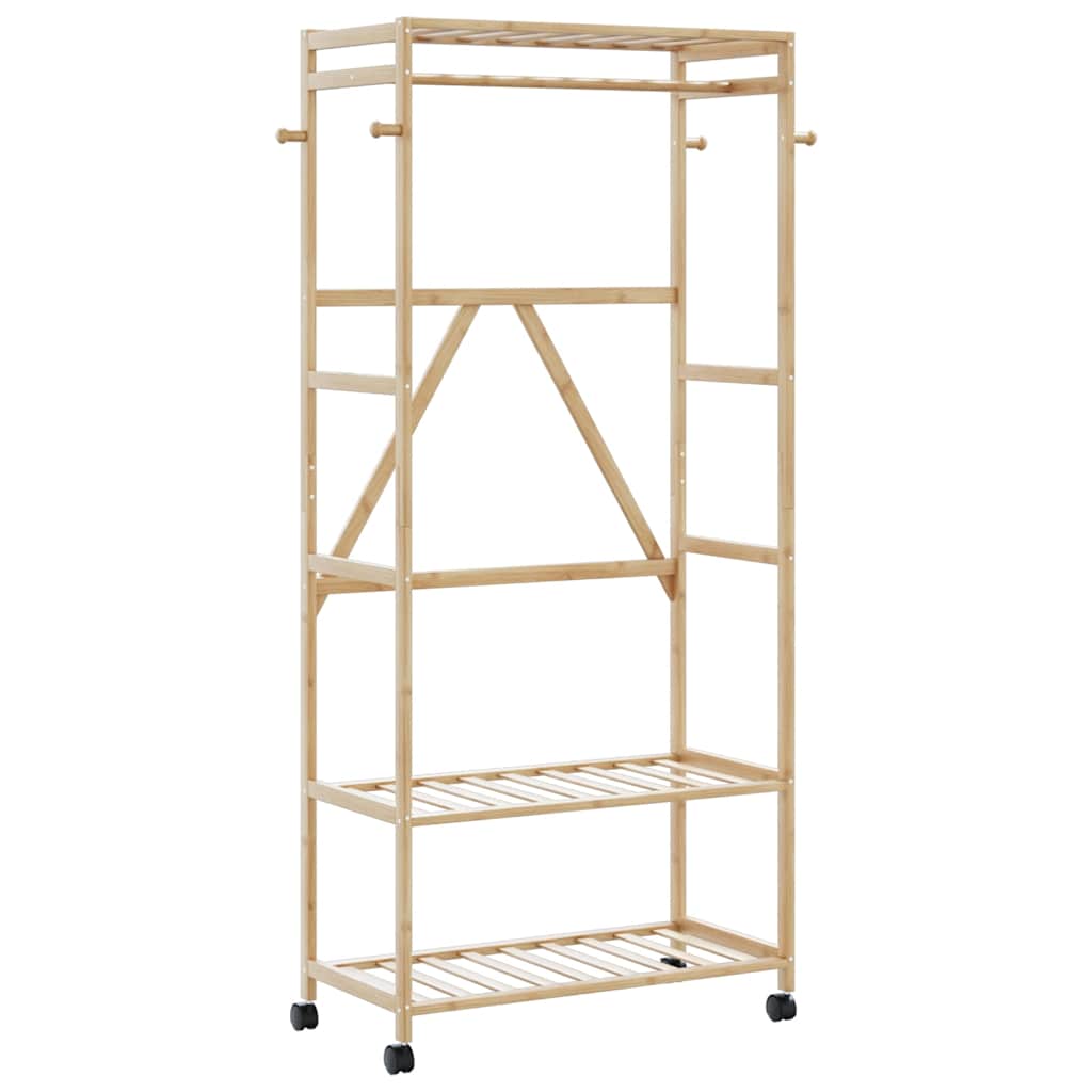 Clothing Rack with Shelves and Casters 90 X 40 X 179.5 Cm Bamboo