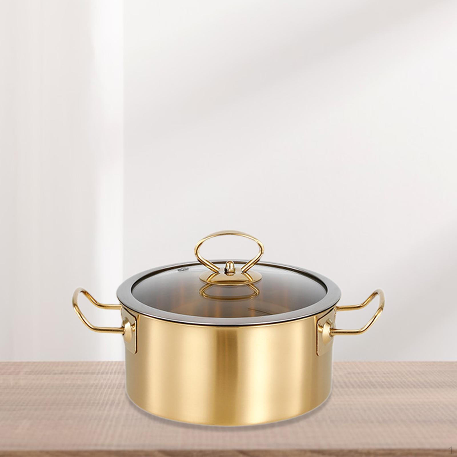 

Корейская кастрюля для приготовления лапши с антипригарным покрытием и крышкой, быстро нагревающаяся прочная кухонная утварь из нержавеющей стали 16cm Gold