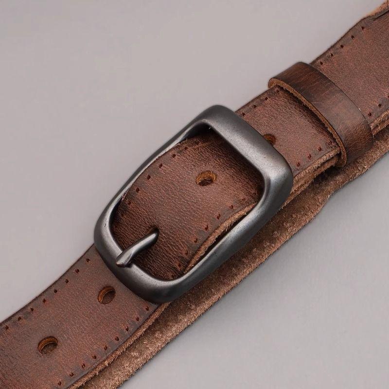 First Layer Pure Cowhide Needle Buckle Belt for Men, Retro Versatile Denim Belt for Men, Simple and Casual Leather Belt for Men