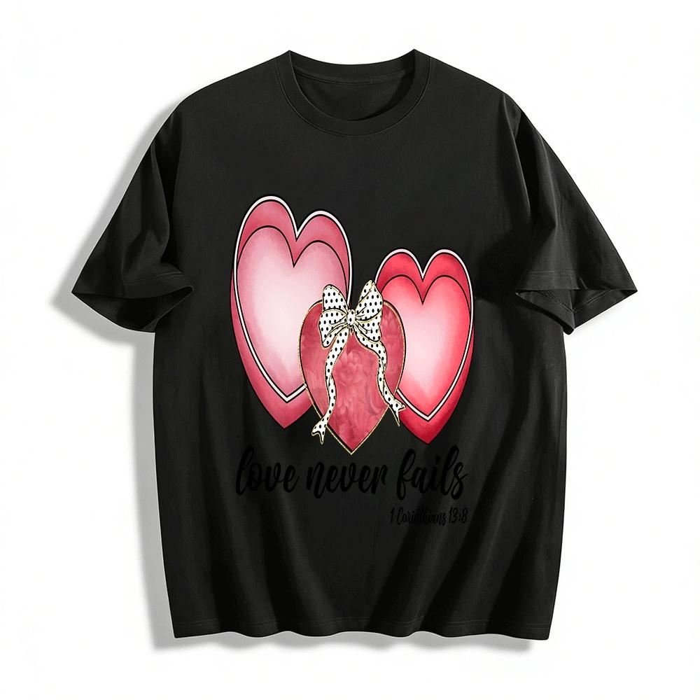 

Love Never Fails 1 Corinthians 13:8 Heart Box Print Top Pure cotton T-shirt XXS