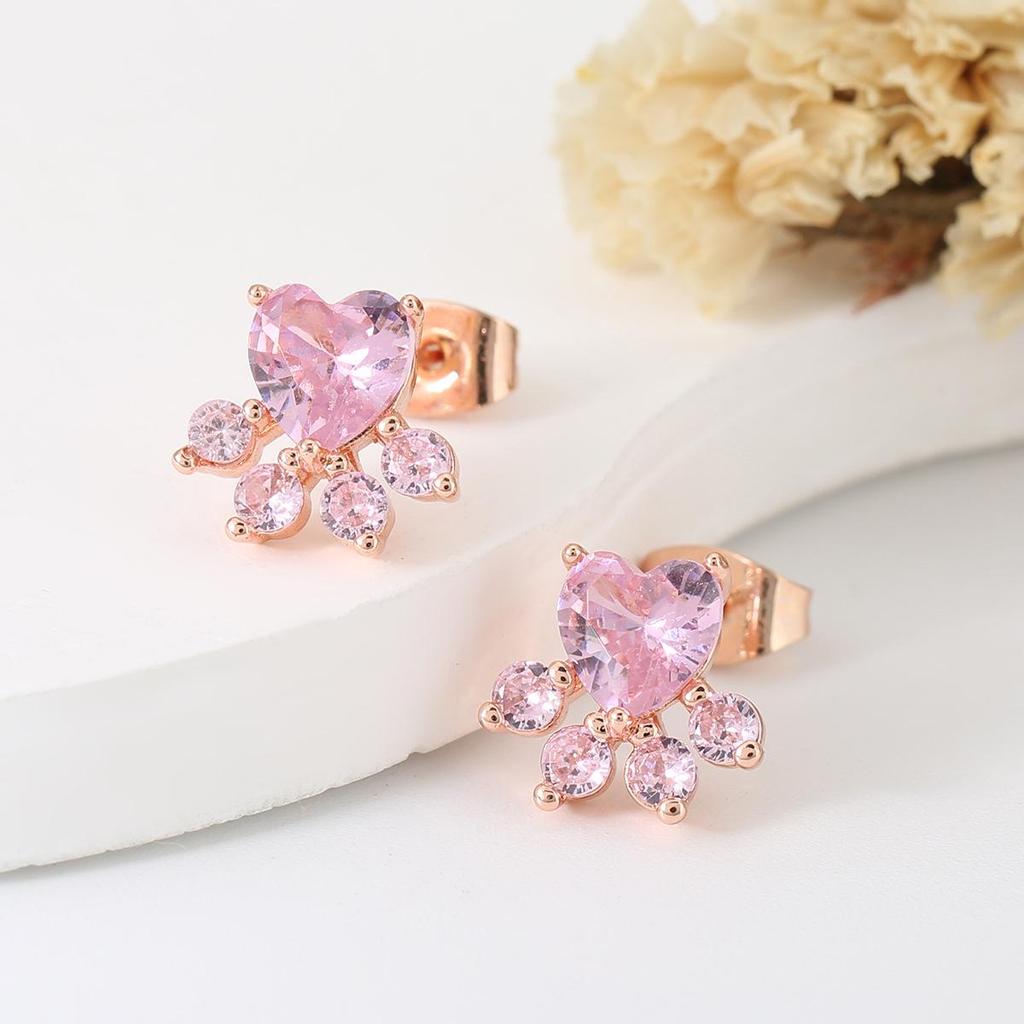 Rose Gold Zircon Cat Paw Earrings: Cute, Unique Design