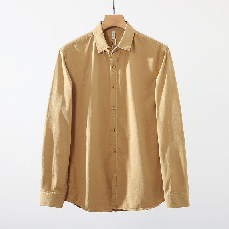 Heavyweight Twill Cotton Washed Comfortable Breathable Loose Casual Turn-Down Collar Long-Sleeve Shirt Men's Spring and Autumn Solid Color Shirt