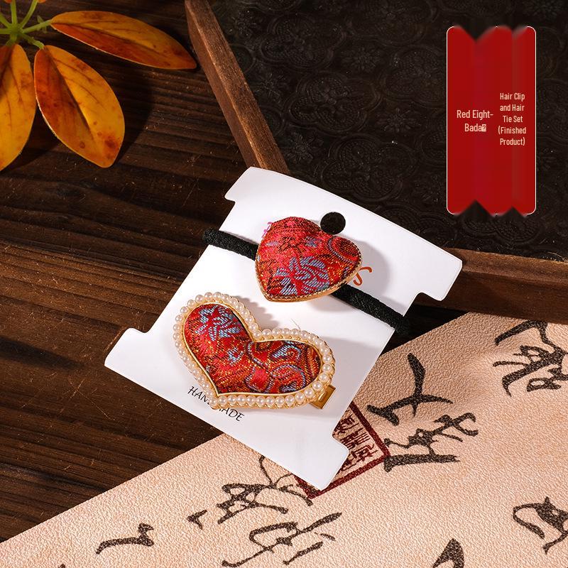 Chinese Song Brocade Hair Clip and Tie Set - Intangible Cultural Heritage Gift for Mother's Day or Salons