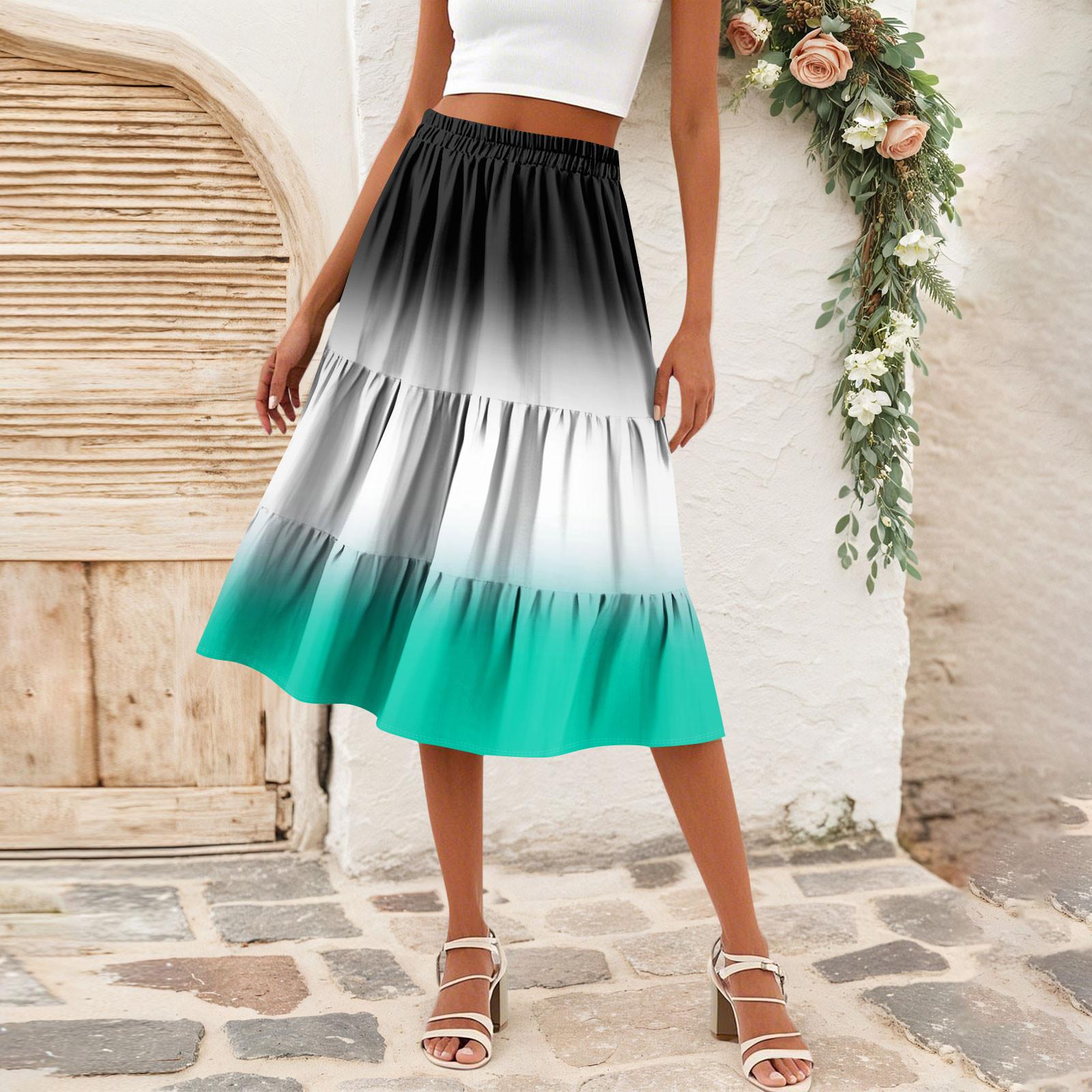 

Женская повседневная юбка А-силуэта с высокой талией, юбка в полоску с принтом в горошек и карманами XL