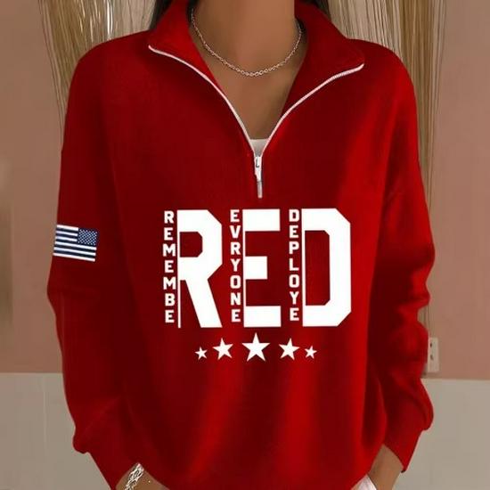 Winter 2026 American Flag Print Women's Half-Zip Hoodie