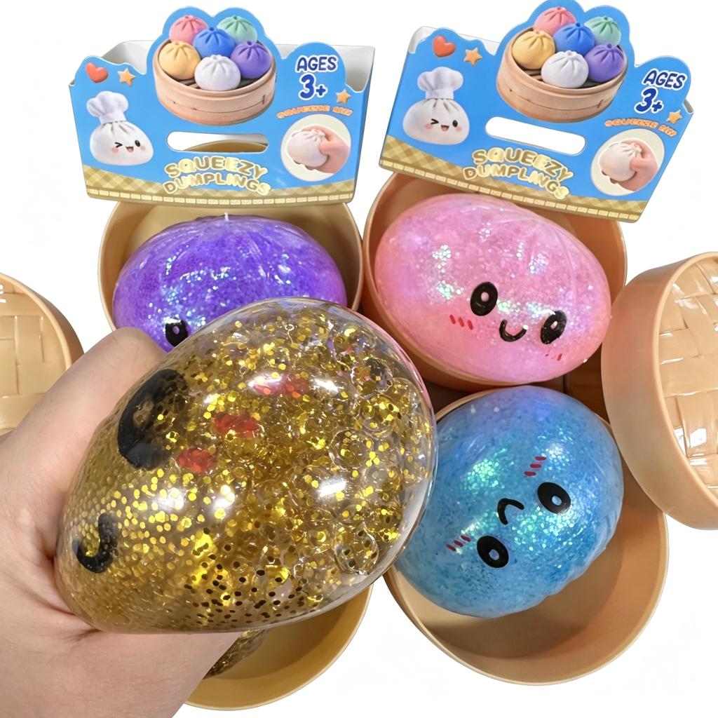 Colorful Dumpling Stress Balls - Fidget Sensory Toys Simulation Food Squishies with Steamer Squeeze Dough Ball for Anxiety Relie