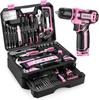 Caja de herramientas de mecánico para el hogar DEKO con taladro inalámbrico de 12V, juegos de herramientas manuales de reparación, kits combinados, organizador de almacenamiento, cajón