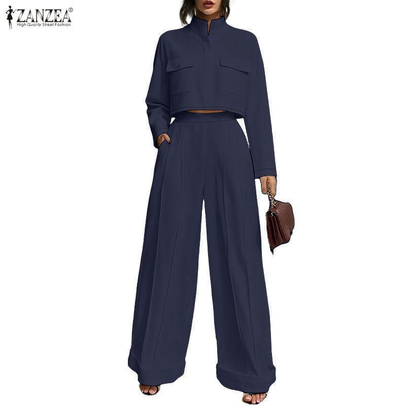 ZANZEA Lässiges zweiteiliges Anzug-Set für Damen mit langärmeliger Bluse und Hose