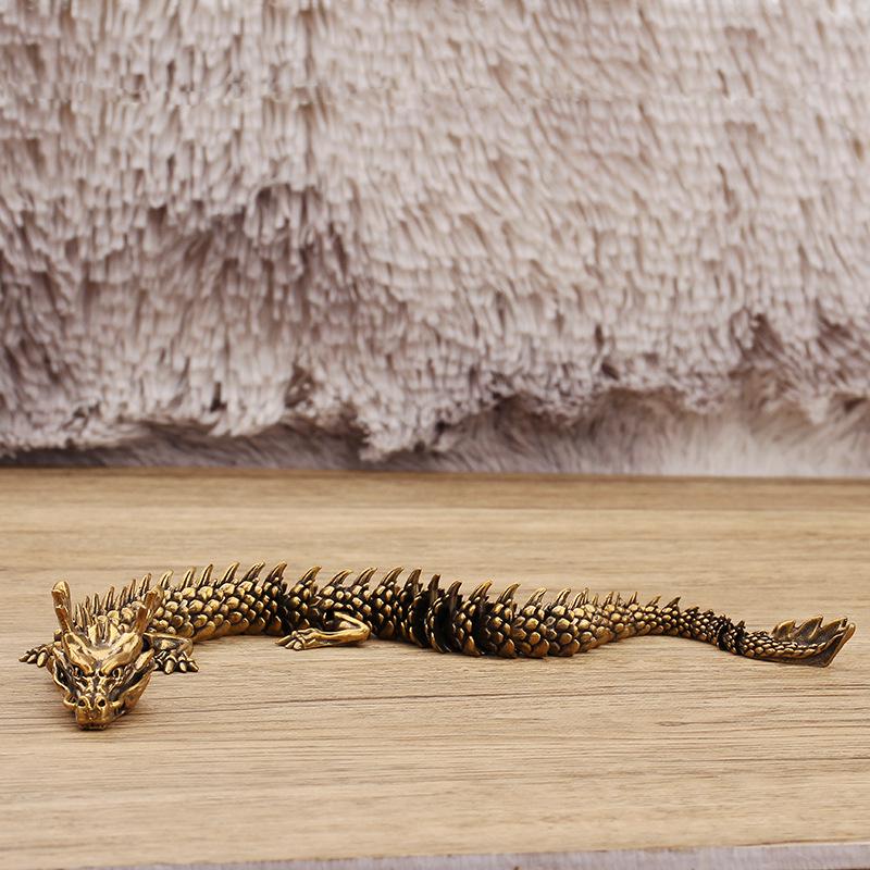 Brass 3D Articulated Chinese Dragon Ornament for Home or Office, Antique Metal Handcrafted Decor.