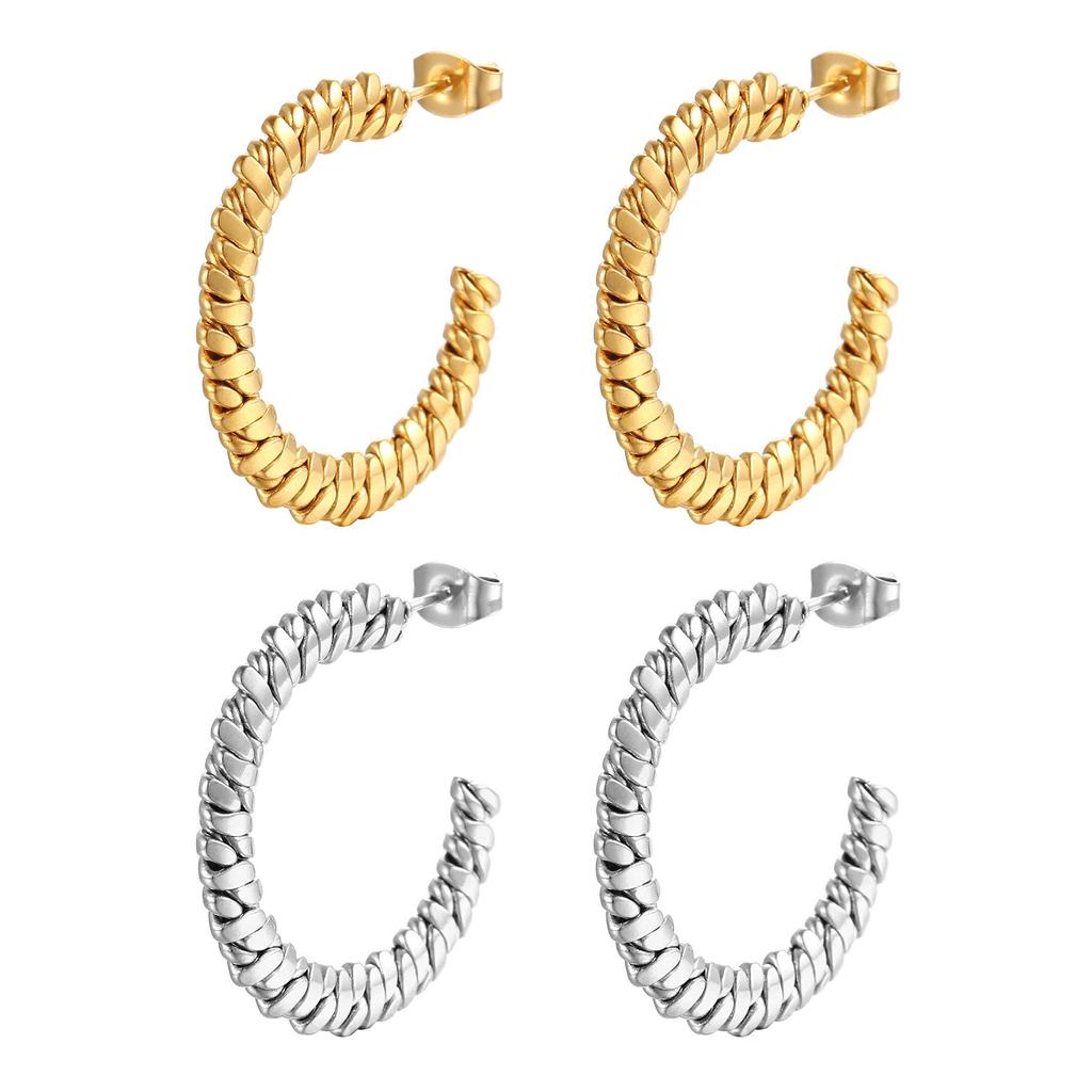 18K Gold Multi-Strand Twisted Titanium Steel C-Shaped Earrings for Women