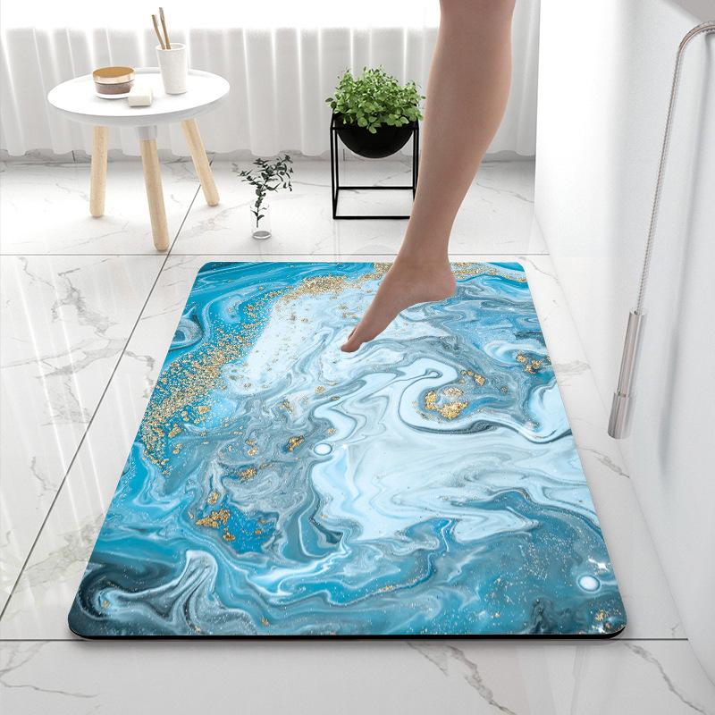 Nordic Style Marble Pattern Diatom Mud Bath Mat - Non-slip, Water-Absorbent, Quick-Drying, Wear-Resistant Foot Mat