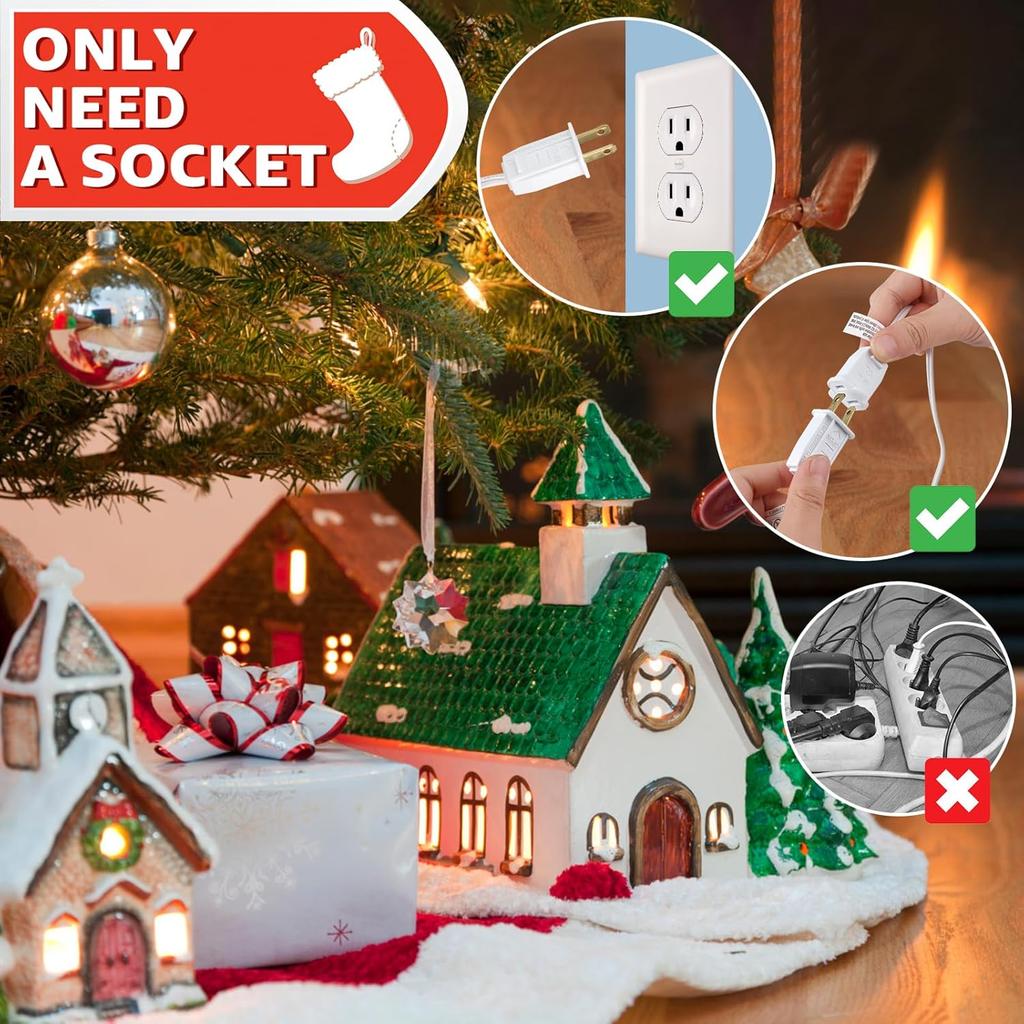 Accessory Cord with 10 Led Light Bulb, LED Light Bulb C7 Cord Clip Lights Christmas Cabin, for Christmas Village Houses Craft Decoration